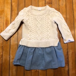Baby GAP Cream Cable Knit Dress (with denim like skirt bottom)